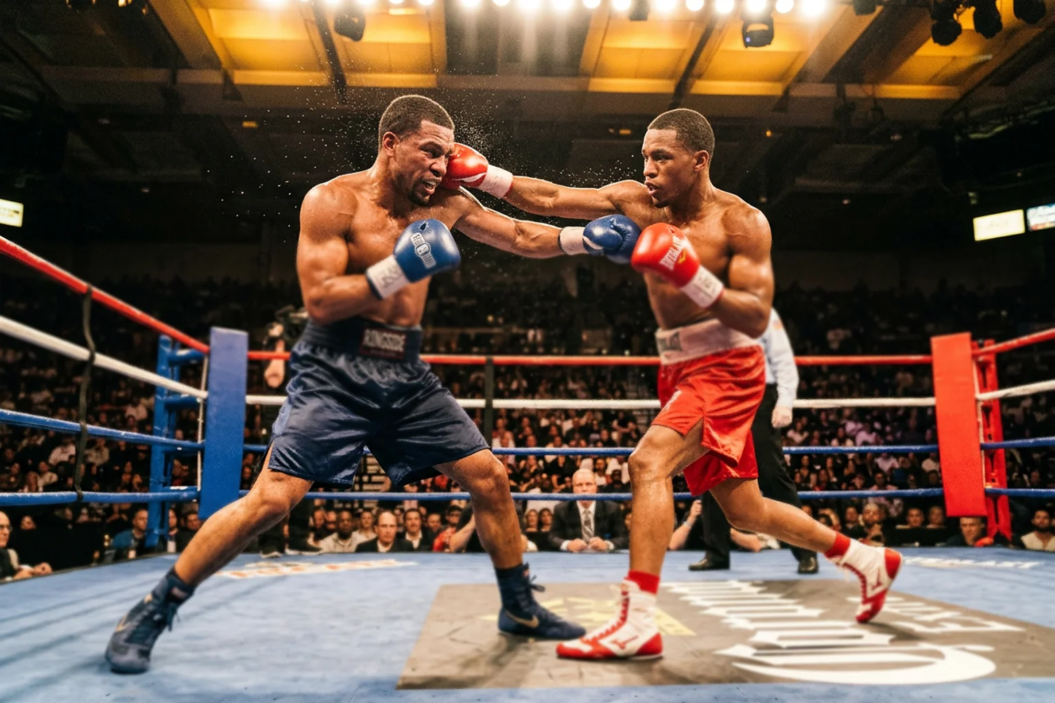 Dos boxeadores en el ring durante un combate mostrando diferentes estilos de pelea pressure fighter contra counter puncher
