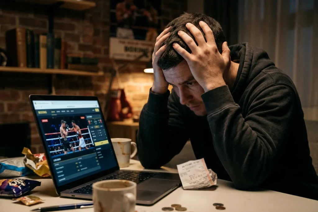 Persona analizando apuestas de boxeo con expresion de concentracion