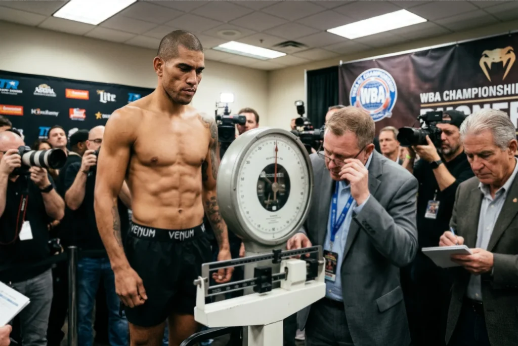 Boxeador en ceremonia de pesaje oficial antes de combate