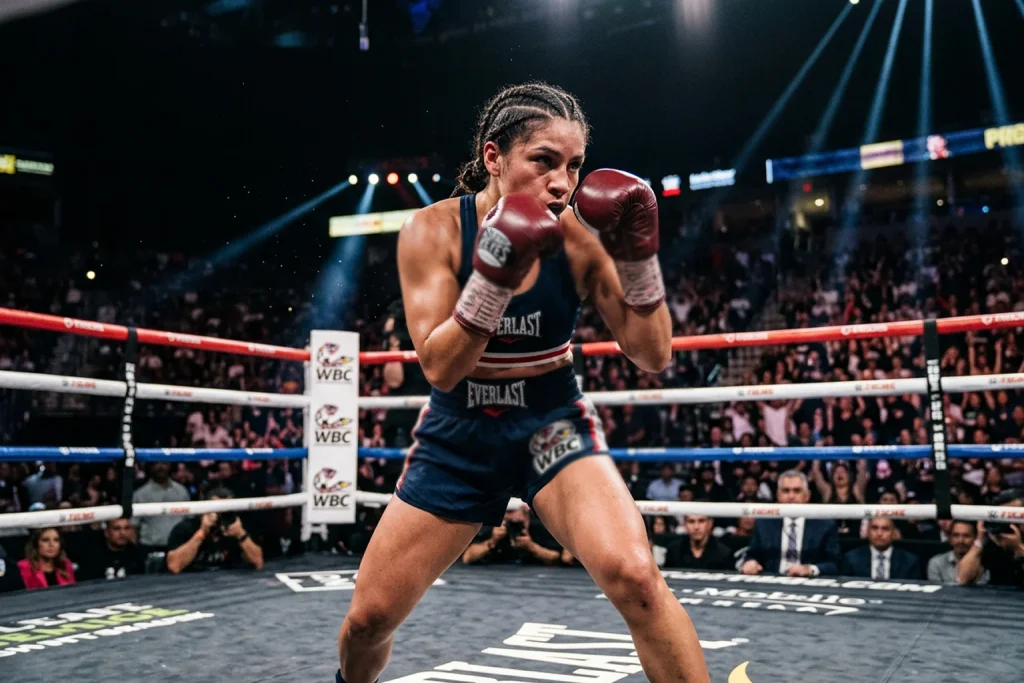Boxeadora profesional en combate de boxeo femenino