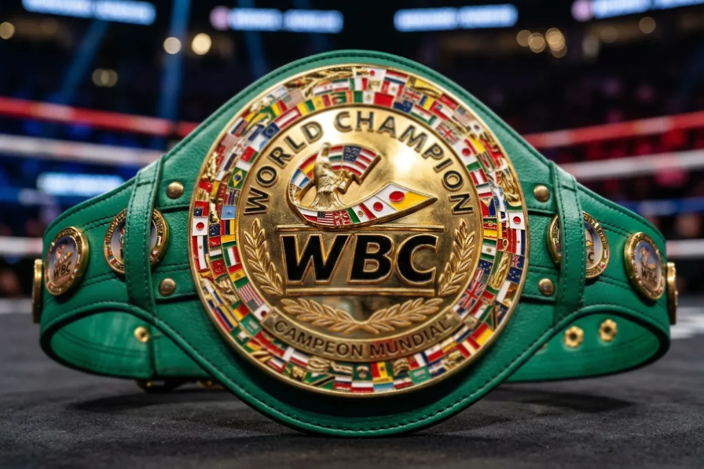 Cinturón de campeón mundial de boxeo WBC en primer plano