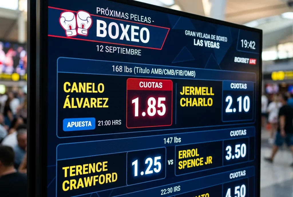 Panel de cuotas de apuestas de boxeo mostrando probabilidades