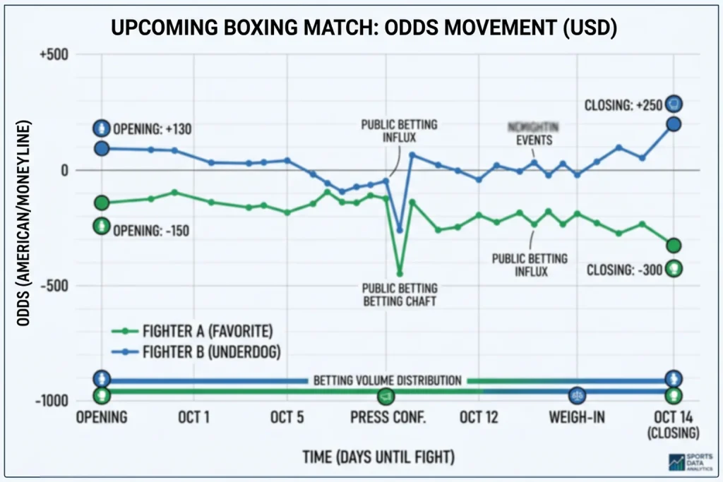 Gráfico mostrando movimiento de cuotas de boxeo en el tiempo