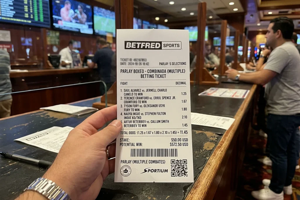 Boleto de apuesta combinada con varios combates de boxeo