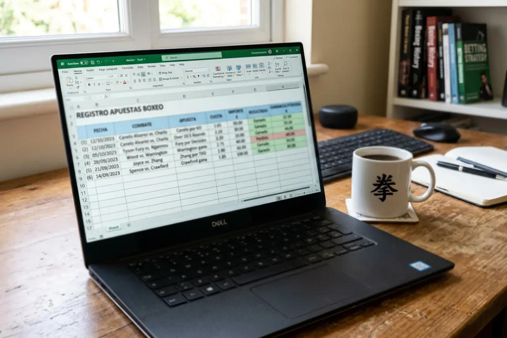 Hoja de cálculo con registro detallado de apuestas de boxeo
