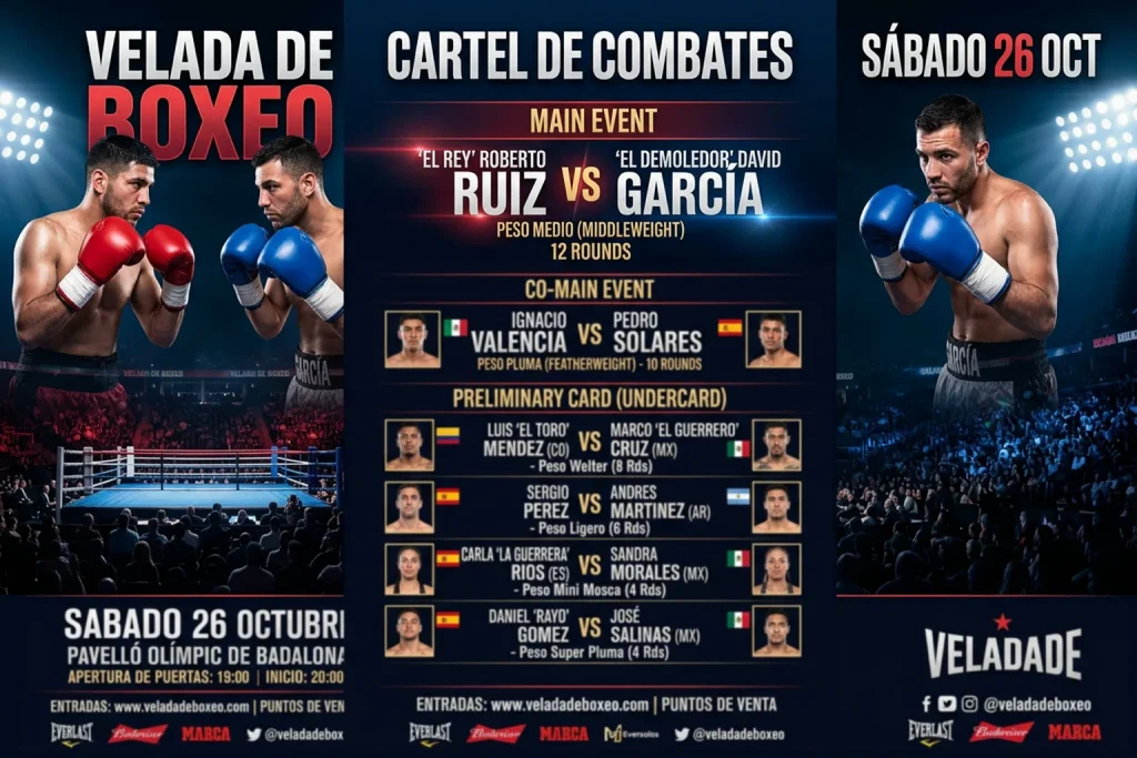 Cartel de velada de boxeo con varios combates programados